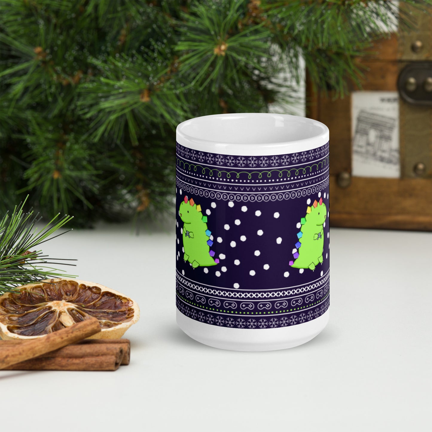 Gaming Dino - Winter Print SUPER SIZE 15 oz Mug